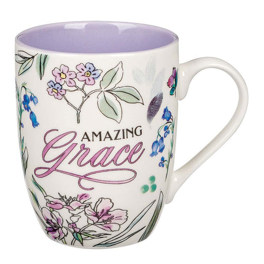 Amazing Grace Purple Floral Ceramic Mug