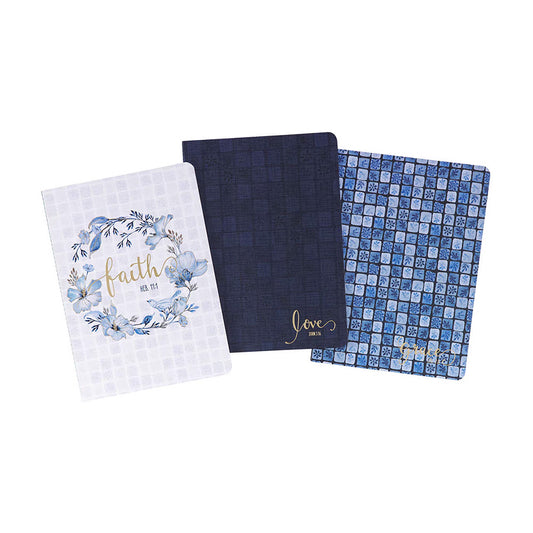 Faith Love and Grace Blue Floral Tile Notebook Set