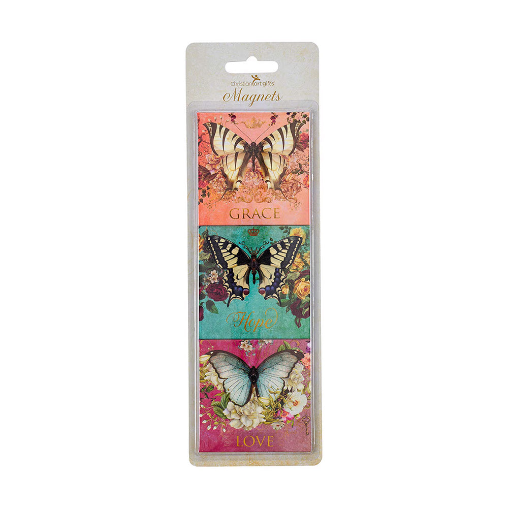 Grace, Faith, Love Secret Garden Butterfly Magnet Set