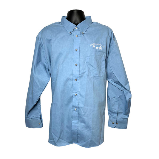 Church Logo Long Sleeve Button-Down Shirt - Light Blue