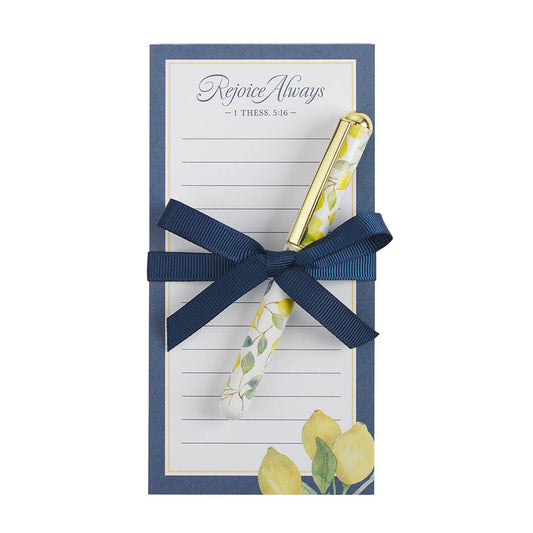 Rejoice Always Lemon Magnetic Notepad with Pen Set