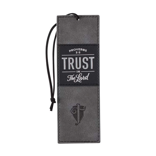 Trust in the LORD Gray and Black Faux Leather Bookmark