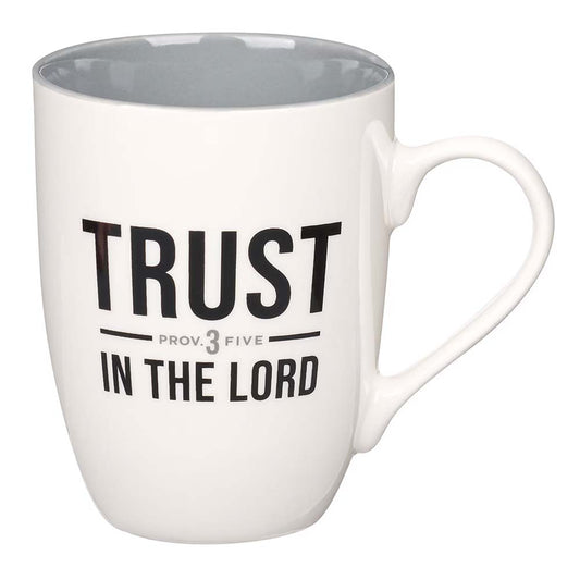 Trust in the Lord White and Gray Ceramic Coffee Mug