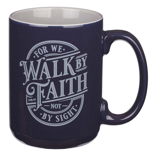 Walk By Faith Navy Blue Ceramic Coffee Mug